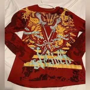swords grunge long sleeve shirt front and back red silver yellow